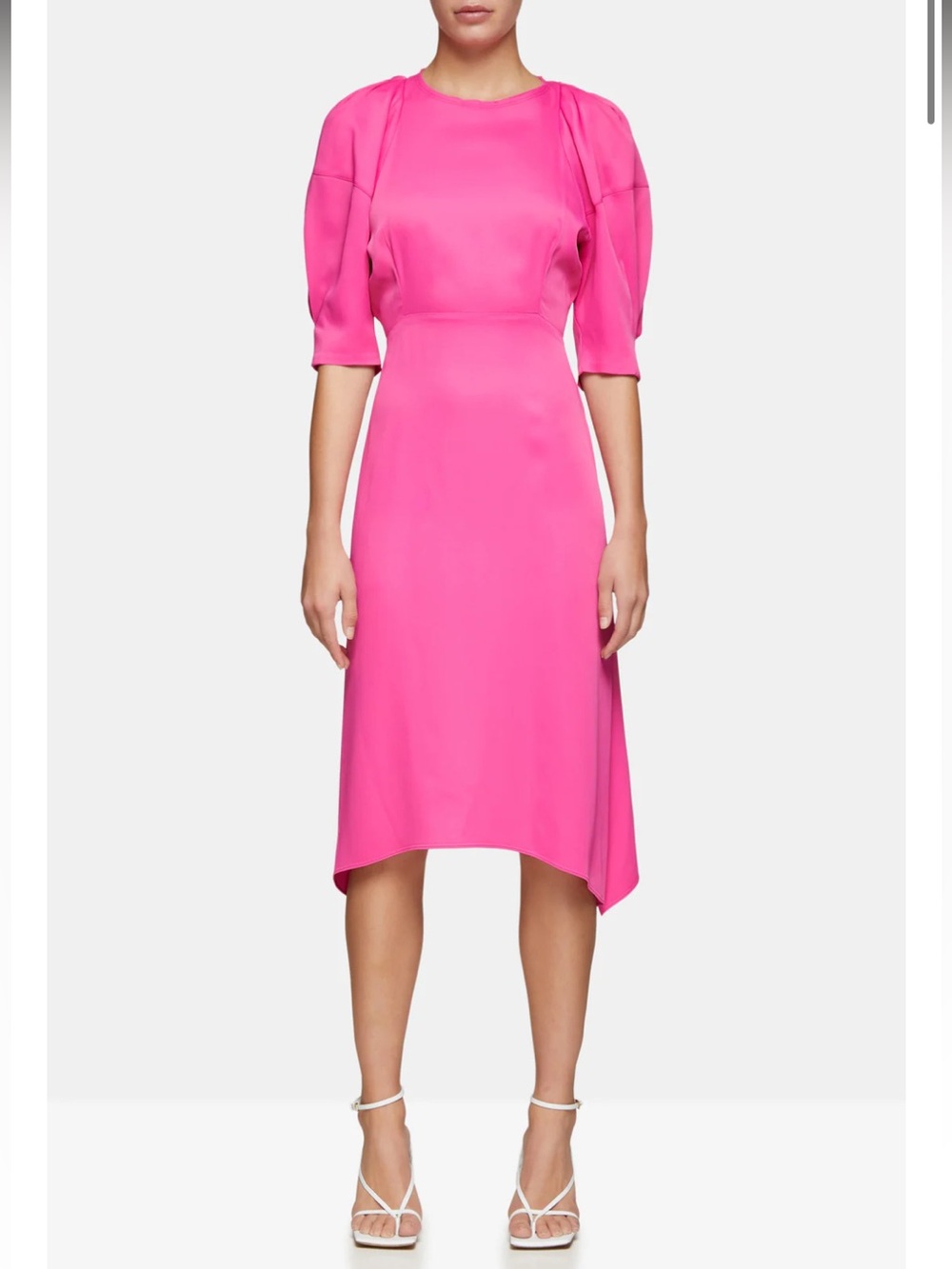 KHAITE CYNTHIA GATHERED CREPE MIDI DRESS IN PINK